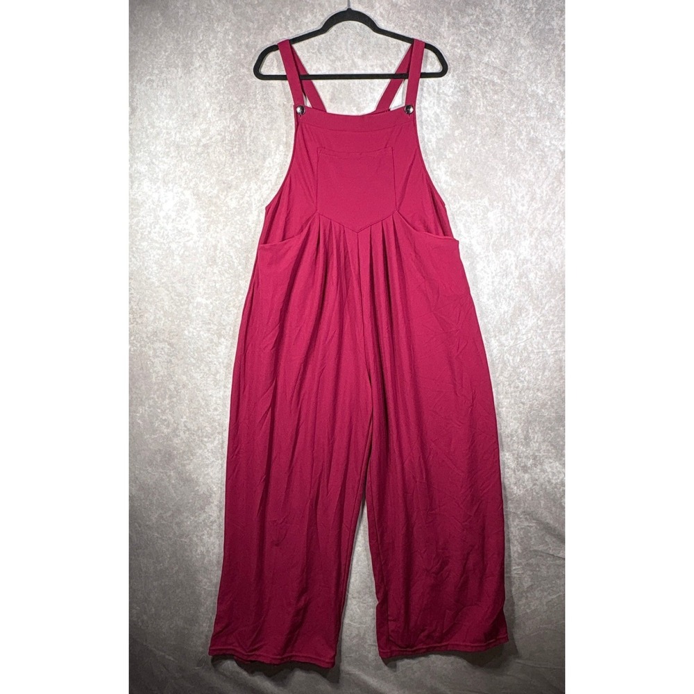 Halara Overalls Womens L Red Waffle Knit Wide Leg Pocketed Casual Boho Festival